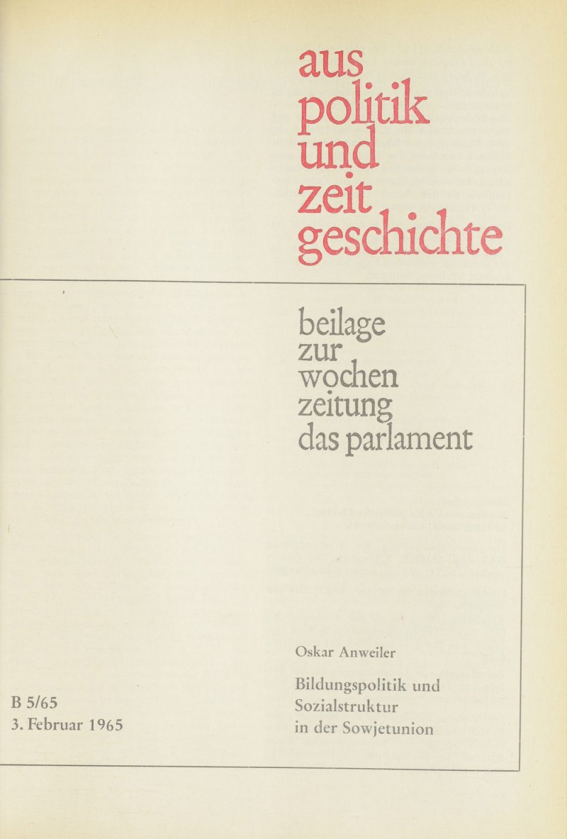 APuZ 5/1965 | Suchen Sie Im APuZ Archiv | Bpb.de